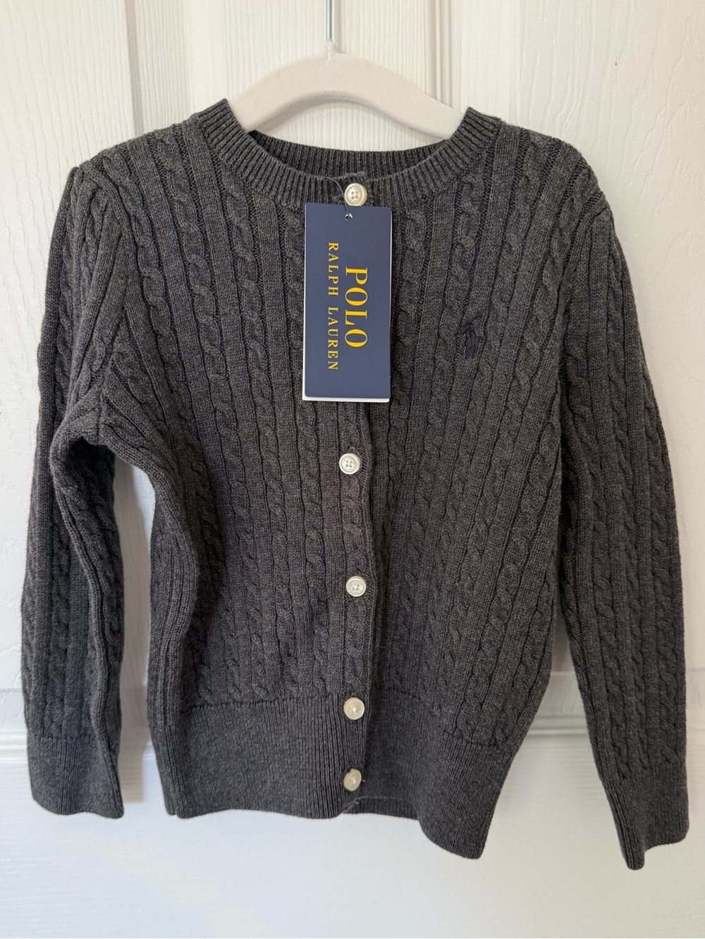 Polo by Ralph Lauren Charcoal Cable-Knit Button Cardigan -2T